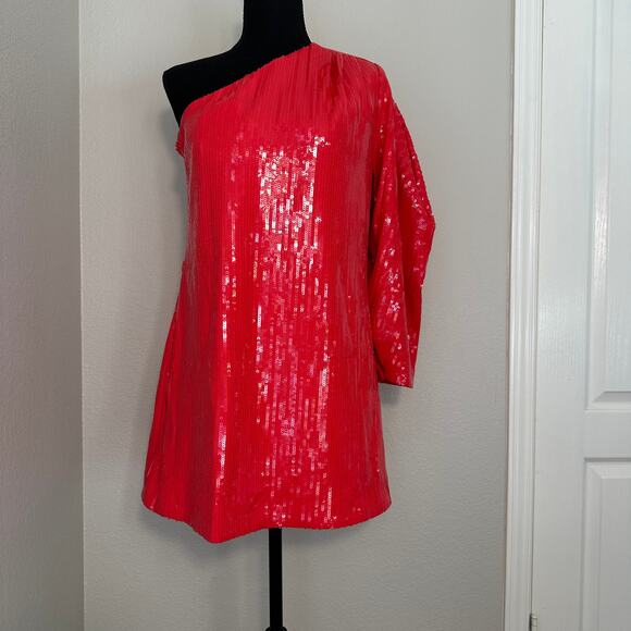 Zadig & Voltaire Roely Red Sequin One-Shoulder Dress, Holiday, Glam, Large NWT - Picture 3 of 11